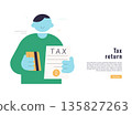 Flat vector illustration of a male person holding tax document and credit card, modern minimal style with simple shapes, financial concept for tax return, finance and business design. 135827263