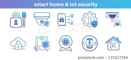 Smart Home and IoT Security Vector Icons with...-插圖素材 [135827264] - PIXTA圖庫