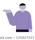 Flat minimal illustration of a man presenting with open hand gesture, half body character design for presentation, business communication, UI, infographic, and web design. 135827331