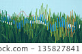 Showing bar chart overlay over grassland under blue grid sky, with candlestick bars and line graphs 135827841