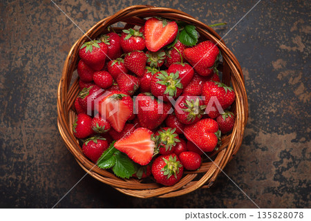 Full Basket Of Juicy Strawberries Ready For Enjoyment Full Basket Of Juicy Strawberries Ready For Enjoyment 135828078