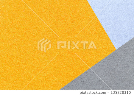 Yellow paper background with light blue gray corners and copy space. Abstract template for presentation, banner 135828310