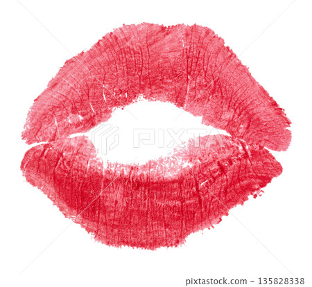 Print of parted lips with red lipstick on isolated background 135828338