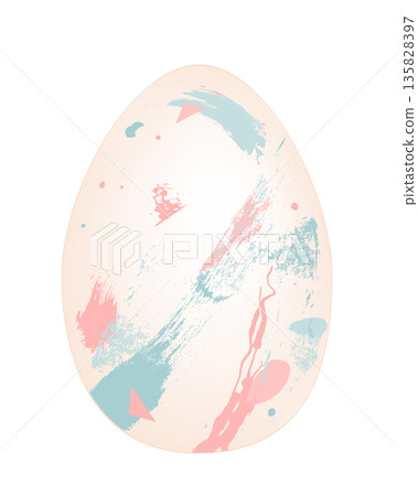 Easter egg decorated with blue and pink spots and strokes. Baby gender reveal party design element. Vector icon isolated illustration. Easter egg decorated with blue and pink spots and strokes. Baby gender reveal party design element. Vector icon isolated illustration. 135828397