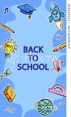Colorful back to school vertical banner with doodles. 135828448