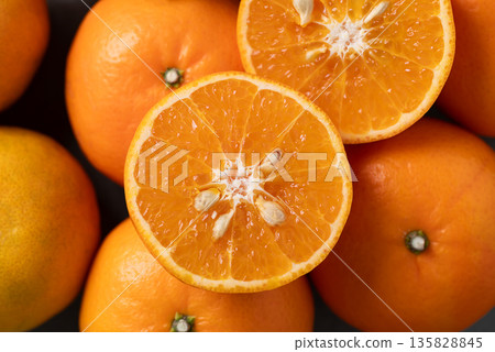 Mandarin tangerine orange fruit, Food background 135828845