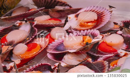 Fresh Scallops, Fish Market, Spain Fresh Scallops, Fish Market, Spain 135830025