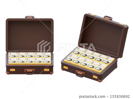 3D render of a cute suitcase packed with South Korean fifty thousand won banknotes 3D render of a cute suitcase packed with South Korean fifty thousand won banknotes 135830692