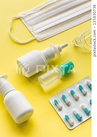 Hay fever prevention goods yellow background 135830736