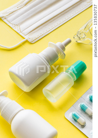 Hay fever prevention goods yellow background 135830737