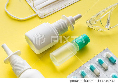 Hay fever prevention goods yellow background 135830738