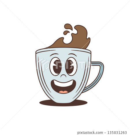 Joyful Coffee Cup With Open Mouth Retro Cartoon Character Vector Illustration Joyful Coffee Cup With Open Mouth Retro Cartoon Character Vector Illustration 135831263