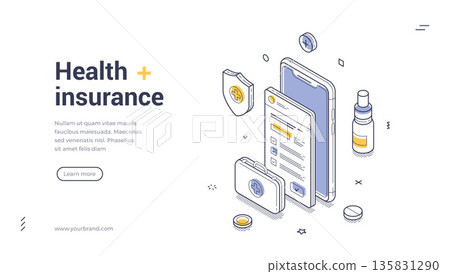 Health Insurance Online Service For Medical Protection Isometric Banner Vector Illustration Health Insurance Online Service For Medical Protection Isometric Banner Vector Illustration 135831290