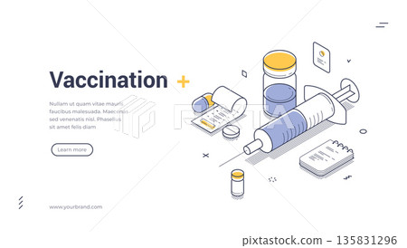 Vaccination And Immunization For Health Protection Isometric Banner Vector Illustration 135831296