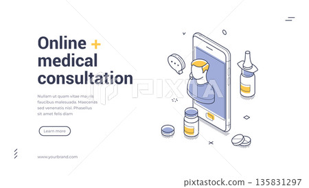 Online Medical Consultation With A Doctor Via Smartphone Isometric Banner Vector Illustration 135831297