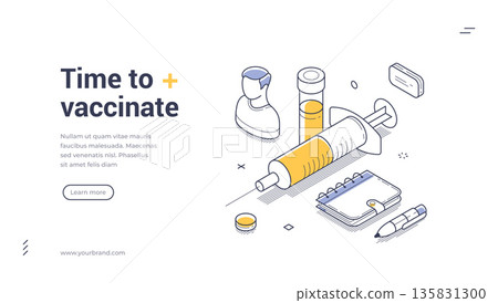 Time To Vaccinate Immunization Program Isometric Banner Vector Illustration 135831300