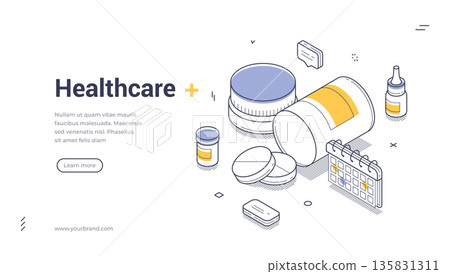 Healthcare And Medical Treatment Pharmacy Concept Isometric Web Banner Vector Illustration Healthcare And Medical Treatment Pharmacy Concept Isometric Web Banner Vector Illustration 135831311