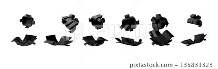 Set of black 3d gift boxes and bows 135831323