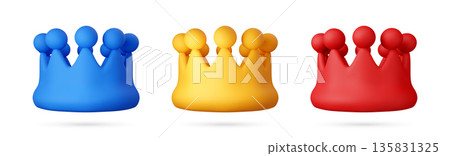 Collection of 3D colorful cartoon crowns 135831325