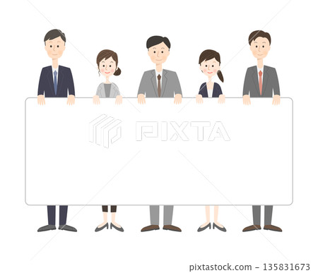 身穿西裝的男男女女拿著白板 135831673