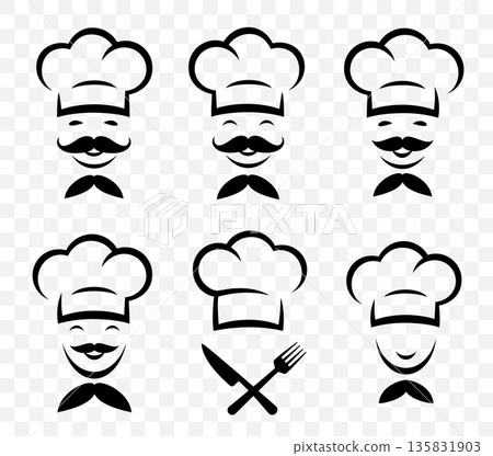 Set of cooking icons, chef cook hat, fork and knife restaurant food signs 135831903