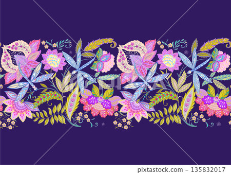 Fantasy flowers in retro, vintage, jacobean style 135832017