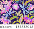 Fantasy flowers in retro, vintage, jacobean style 135832018