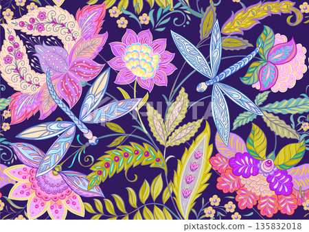 Fantasy flowers in retro, vintage, jacobean style 135832018