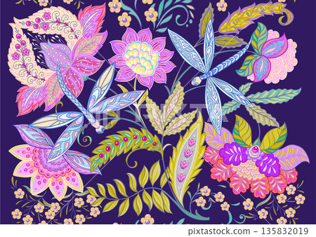 Fantasy flowers in retro, vintage, jacobean style 135832019
