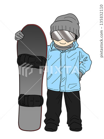 Man standing with snowboard Man standing with snowboard 135832110