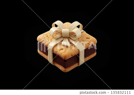 逼真的禮物造型糖霜餅乾插圖 | 禮品和糖果材料，象牙色 135832111