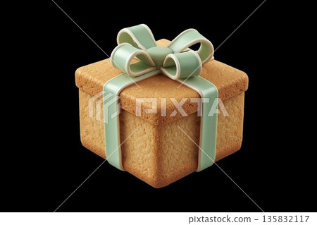 逼真的禮物造型糖霜餅乾插圖 | 禮品和糖果原料 薄荷 x 白色 135832117