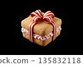 Realistic gift-shaped icing cookie illustration | Gift and confectionery materials Red x White ribbon 135832118