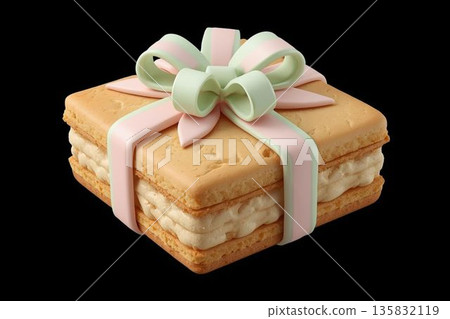 逼真的禮物造型糖霜餅乾插圖 | 禮品和糖果材質 粉紅色 ✖️ 薄荷綠 135832119