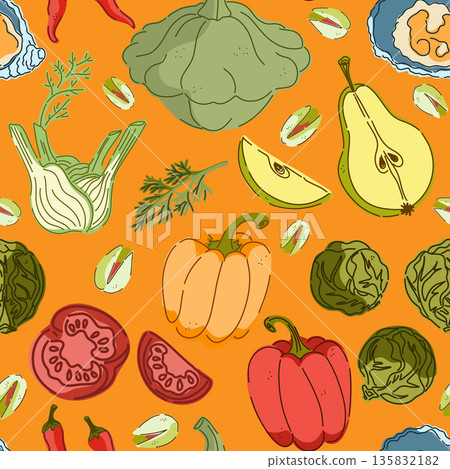 seamless pattern with vegetables 135832182
