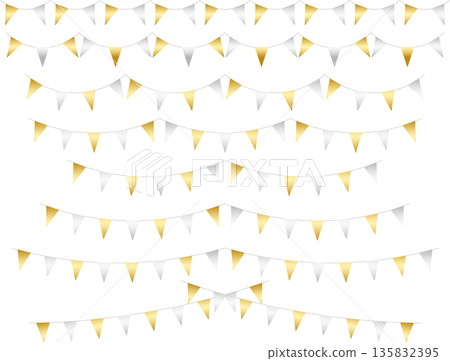 花環三角形串，彎曲，線條，金色 2 銀色 135832395