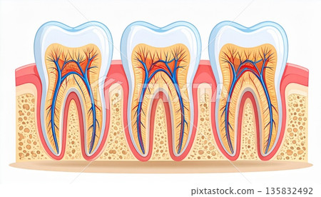 牙齒橫切面結構、琺瑯質、牙本質、牙神經、教材 135832492
