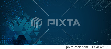 Futuristic genetic hexagons, DNA strands, connected neural web Futuristic genetic hexagons, DNA strands, connected neural web 135832553