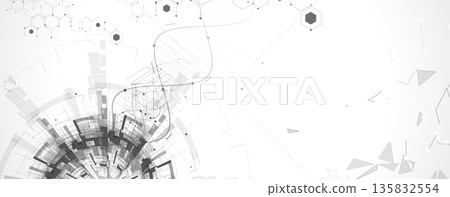 Futuristic genetic hexagons, DNA strands, connected neural web Futuristic genetic hexagons, DNA strands, connected neural web 135832554