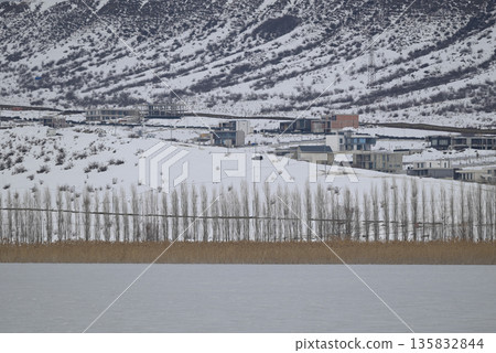 Lisi lake frozen in winter, small lake and popular recreation area in Tbilisi, Georgia Lisi lake frozen in winter, small lake and popular recreation area in Tbilisi, Georgia 135832844