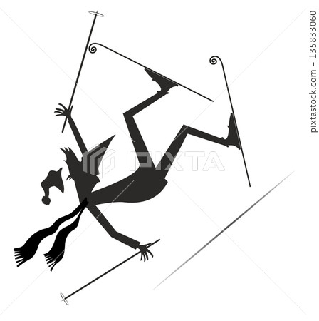 Skiing man black on white silhouette. Winter sport. Falling down skier man Skiing man black on white silhouette. Winter sport. Falling down skier man 135833060