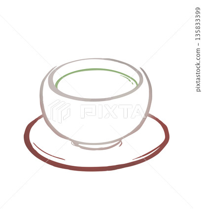 Tea: Line drawing of Japanese tea in a teacup Tea: Line drawing of Japanese tea in a teacup 135833399