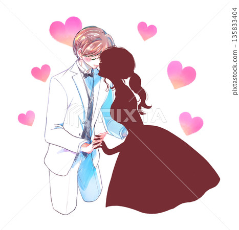 Bride and groom facing each other, silhouette 135833404