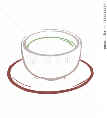 茶:茶杯中日本茶的線條畫 茶:茶杯中日本茶的線條畫 135833557