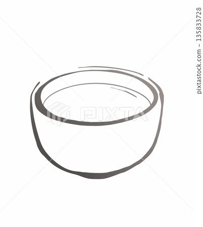 Tea: Monochrome line drawing of Japanese tea in a teacup Tea: Monochrome line drawing of Japanese tea in a teacup 135833728