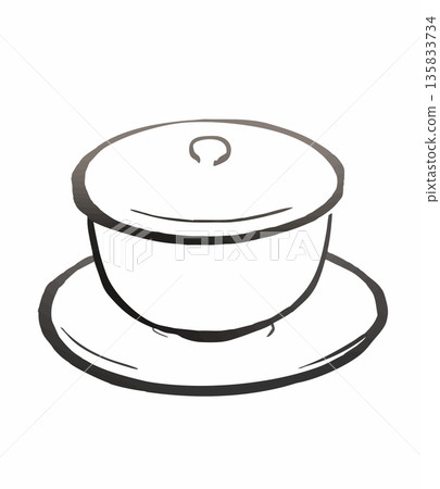 Tea: Monochrome line drawing of Japanese tea in a teacup 135833734