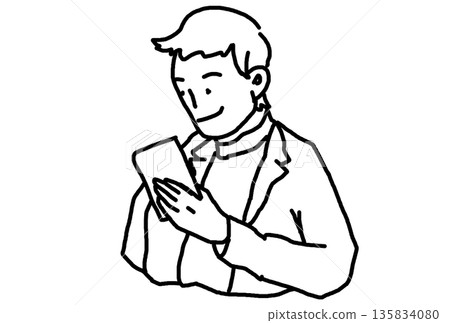 Illustration of a man operating a smartphone Illustration of a man operating a smartphone 135834080