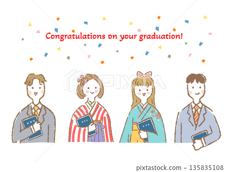 四位身著正裝、手持畢業證書的學生的上半身插圖 135835108