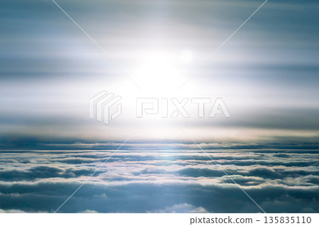 Aerial view of the sea of clouds and the sun above 135835110