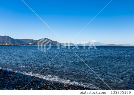 Mount Fuji seen across the sea from Yaizu City, Shizuoka Prefecture 135835199